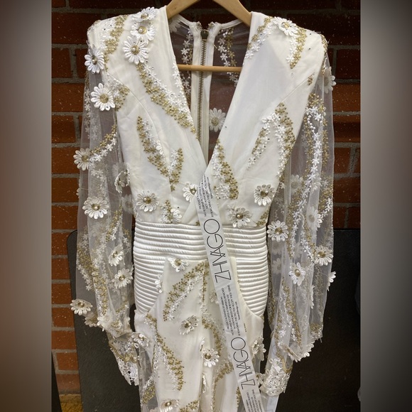 NWT Zhivago White Rabbit Floral Jumpsuit reg $695 size 2 - Picture 9 of 11
